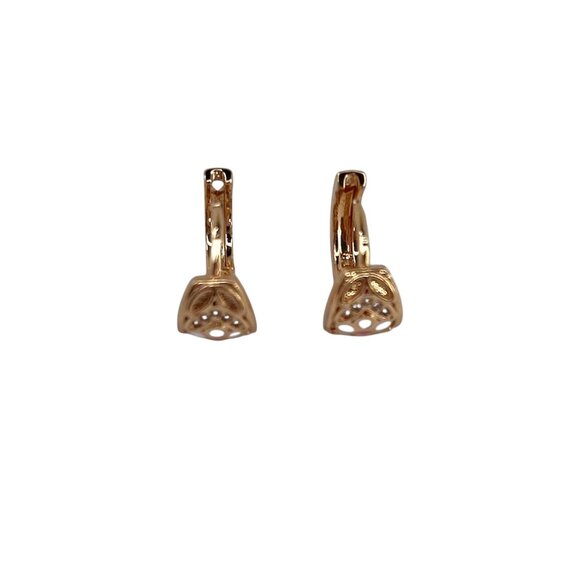 Gold Hoop Earrings with Pink & White Enamel Elegant Filigree Vintage Design - Picture 5 of 6